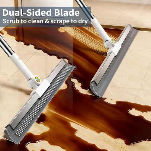 Image of Floor Squeegee for Concrete Floor, Squeegee for Floor with 180 Rotating Head & 63 inch Long Handle, Garage Squeegee Broom for Epoxy Floor, Pet Hair, Water Removal, Bathroom Tile, Shower Glass, Carpet