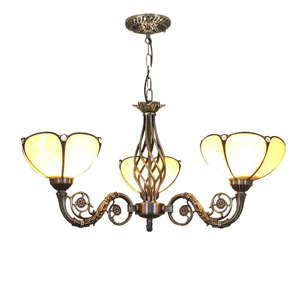 YNIYUJKL Simple Retro Style Chandelier, Tiffany-Style Stained Glass Multi-Arm Ceiling Light Fixture Pendant Light For Dining Room Villas Bedroom Livingroom,E27,3Arms