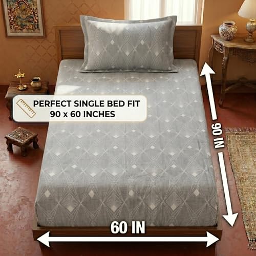 Image of Mafatlal 125 GSM Merino Single Size Bedsheet with Pillow Cover | 90 x 60 Inches | Soft, Breathable & Lightweight | Grey