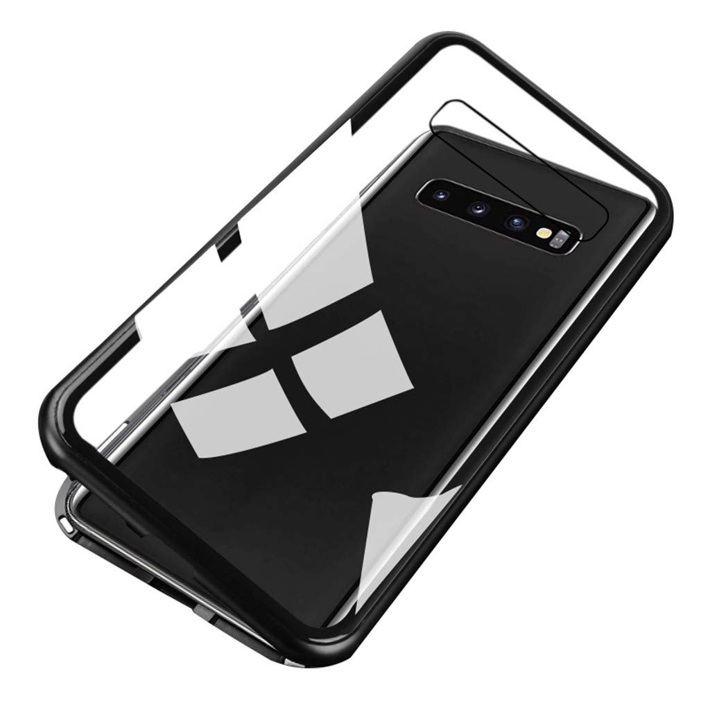 CMrtew Magnetic Flip Case for Samsung Galaxy S10 Plus S10 Clear Tempered  Glass Metal Bupmer Back Cover for Samsung S10+ Phone Case (Black, - Main Image