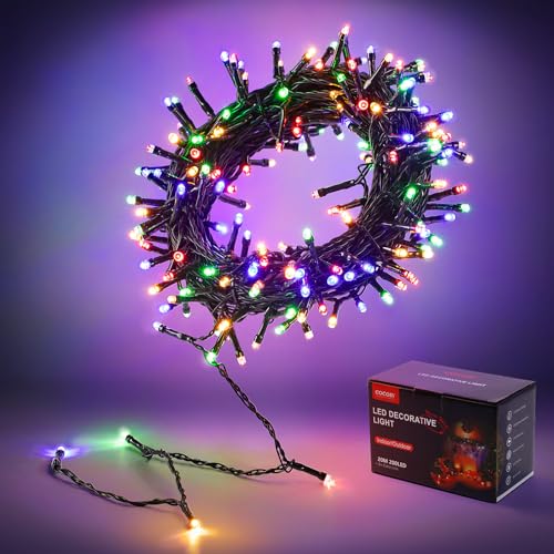 COCOSY Luci Natale Esterno 20M 200 LEDs Luci Albero di Natale con Telecomando Impermeabile Natale Decorazioni 8 Modalità per Giardino Balcone Camera Gazebo Ringhiera (Colorate)