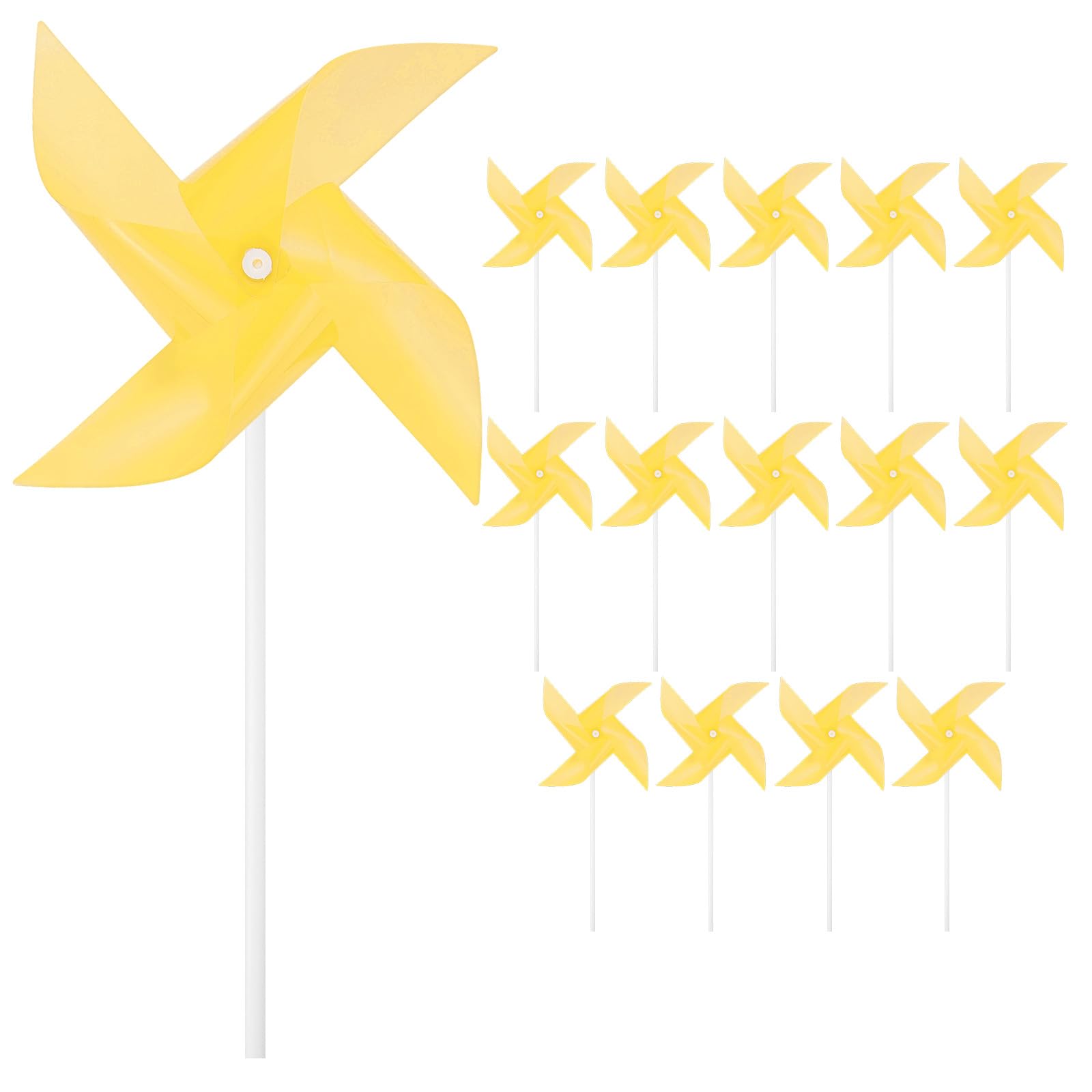 M METERXITY 15-Pack Four Blades Rainbow Pinwheels, 9.1 Inch Plastic Wind Spinners Outdoor Flower Windmill for Party Decorations/Yard/Garden, Toy Wind Spinners [Yellow]