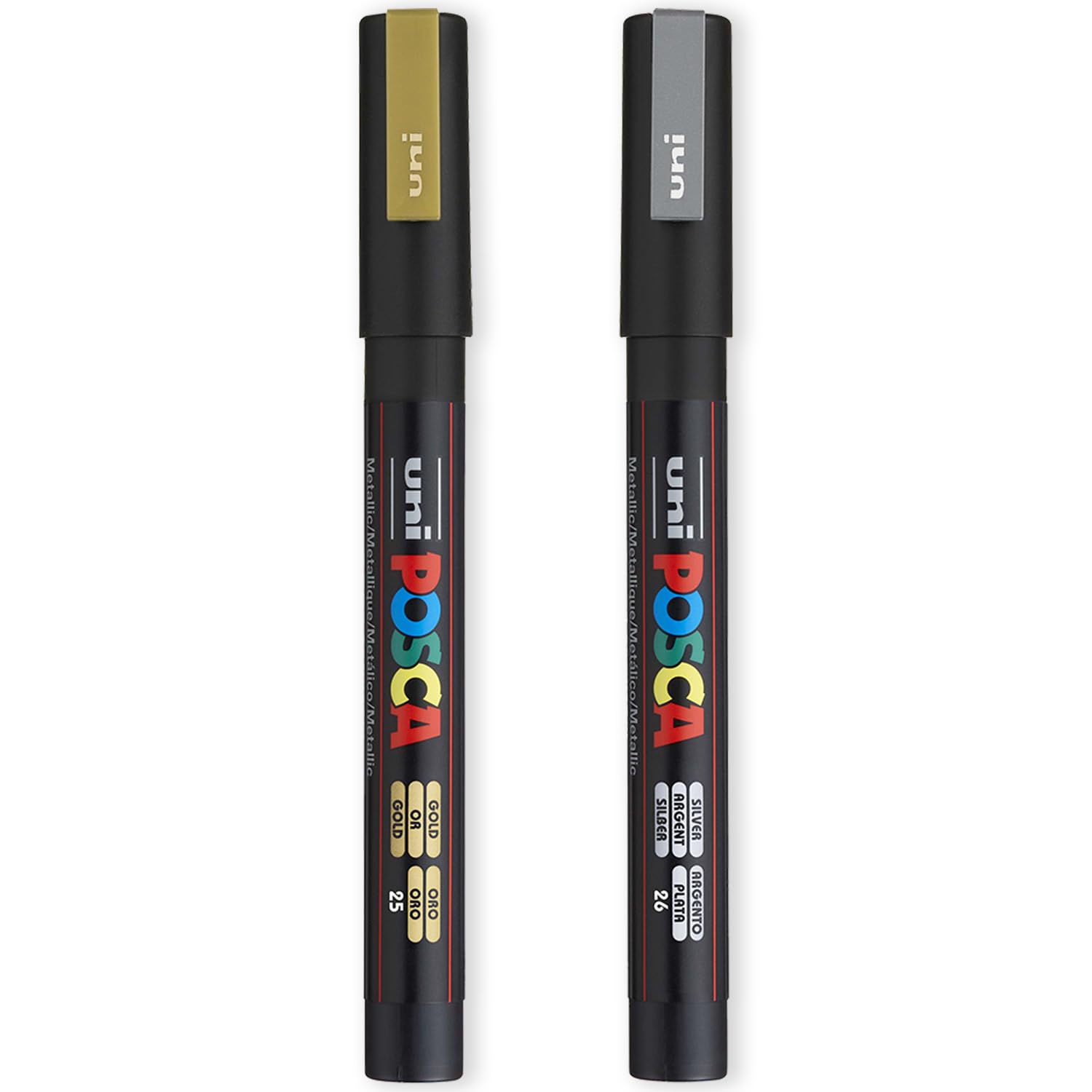 Posca PC-3M - Rotuladores permanentes a base de agua, juego de 2 unidades, color dorado y plateado