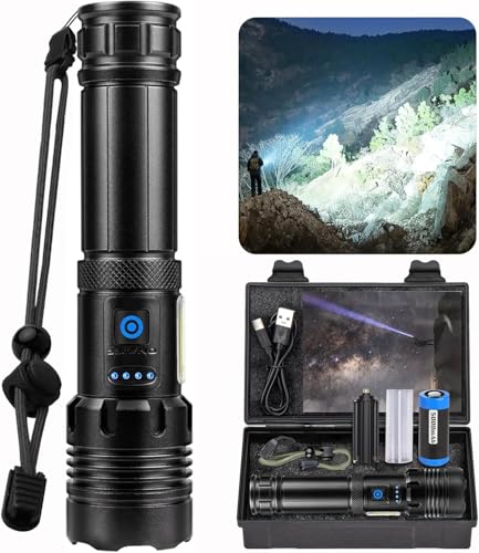 ZEUSFIRE Lampe Torche LED Ultra Puissante, 1000000 Lumens Lampe Lorche LED Rechargeable, Longue Durée, 7 Modes & IPX6 Étanche Lampe Torche Tactique Idéal...