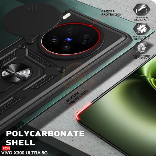 Image of Armor Bumper Back Cover Case for Vivo X300 Ultra 5G | Rotating Camera Cover, Ring Holder & Kickstand | Heavy Duty & 360 Degree Protection Back Cover for Vivo X300 Ultra 5G (Black)