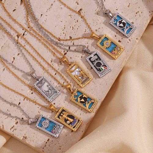 Psivika Gold Plated Tarot Card Necklace Vintage Necklace Good Luck Amulet Tarot Pendant Necklace for Women Men4