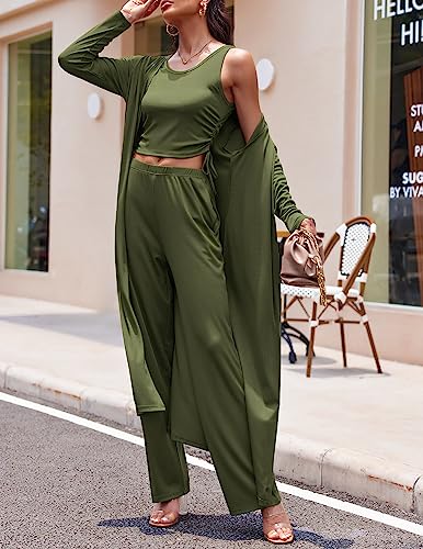 Image of Ekouaer Women's 3 Piece Lounge Set Pajama Long Sleeve Cardigan Sleeveless Top Pants Sweatsuit S-XXL