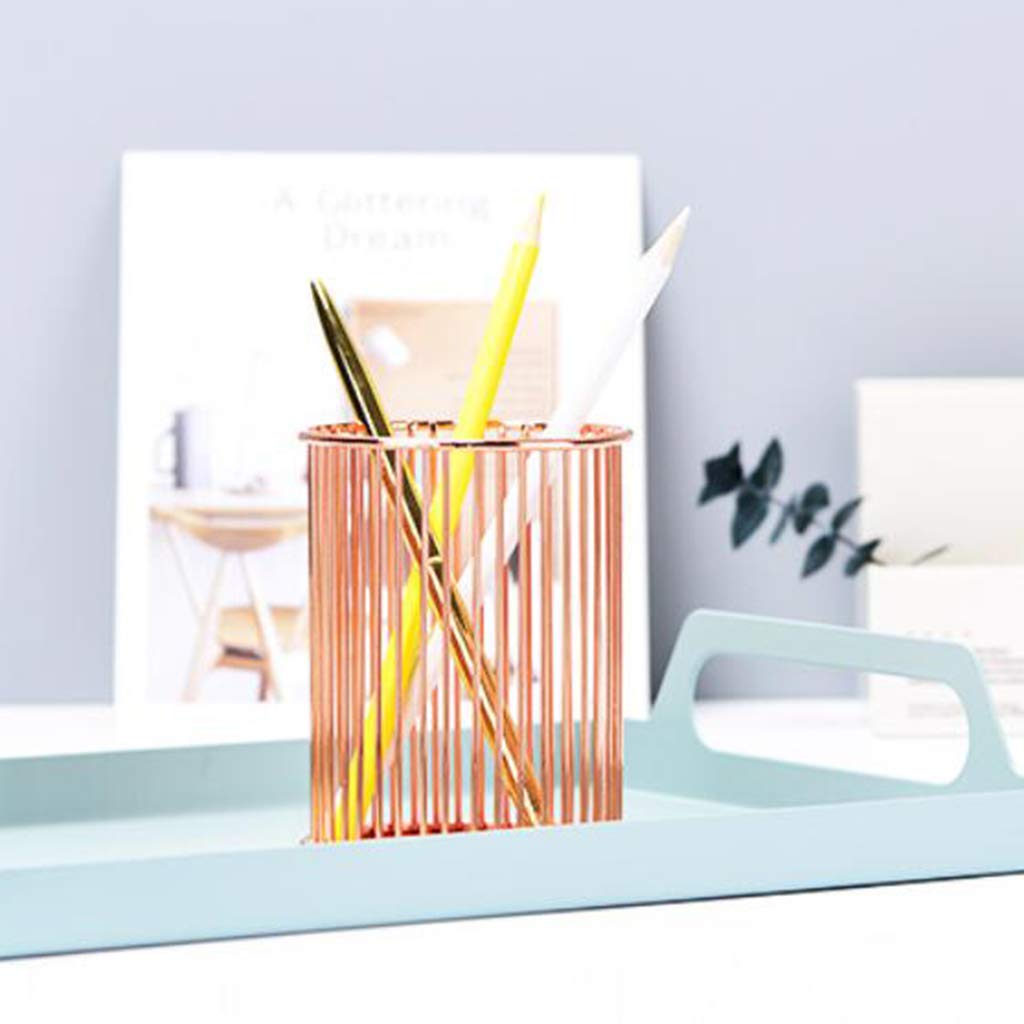 Stifteköcher aus Eisen, rund, Drahtgeflecht, Stiftehalter, Stiftehalter, Schreibtisch-Organizer, goldfarben, 10 Stück