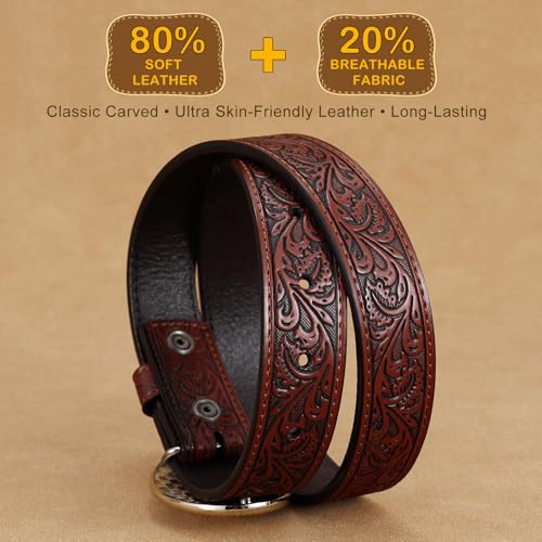 2 Pack Kids Western Belts for Boys or Girls Embossed Genuine Leather Cowboy Buckle Ideal Gift Perfect for Jeans4