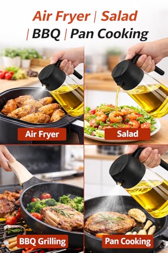 Image of JB'S LAND Cooking Oil Sprayer Bottle 2 in 1 Oil Dispenser and Sprayer 470ml Glass Non Drip Leak Proof Fine Mist Olive Oil Spray for Kitchen Air Fryer BBQ Salad