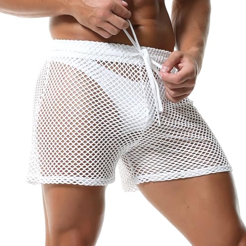 Mens Fishnet Boxer Shorts See Through Mesh Loose Shorts Lounge Underwear Boxer Trunks4