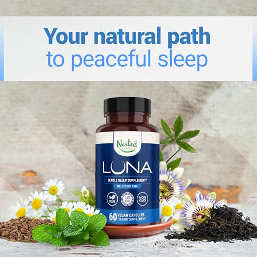 Nested Naturals Luna Sleep Supplement, Melatonin Free, Non-Habit Forming Herbal Sleep Supplement, Adult Bedtime Support, Help Sleeping w/Chamomile, Valerian, L-Theanine, 60 Vegan Capsules - Image 4