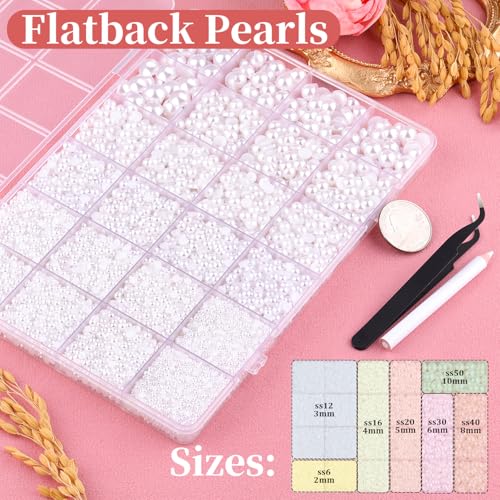 Image of 13000Pcs Flatback Pearls for Crafting (White), Assorted Size 2 /3 /4 /5 /6 /8 /10mm Non Hotfix Half Pearl, Bedazzling Bead for DIY Crafts Clothing Tumblers Mugs Shoes Fabric Embellishment Nail Art Makeup