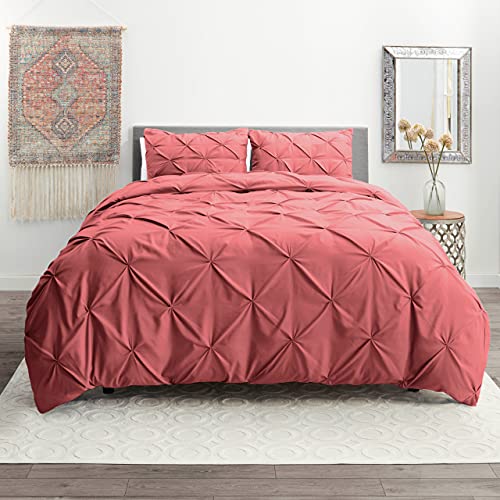 Luxuriöses 3-teiliges Plissee-Bettbezug-Set - Ultra weich, leicht, atmungsaktive Mikrofaser-Bettwäsche für kühlen, bequemen Schlaf, dekorative Steppdecke, voll, malvenfarben Cover