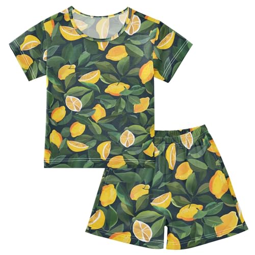 ALAZA Lemon Green Leaf Pajamas Short Sleeve 2 Piece Sleepwear Top and Bottom Pajama Set Unisex