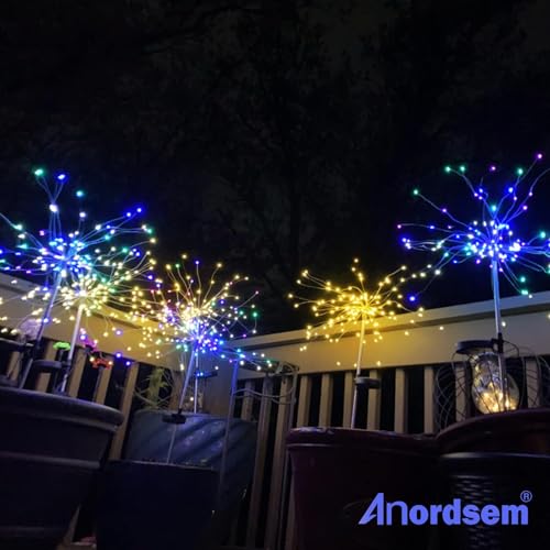 Anordsem Solar Lights Outdoor Garden: Waterproof LED Firework Starburst Lamp - Coloured Christmas Decorations for Patio Path Fence Lawn - DIY Gardening Gifts for Women Mum Wife