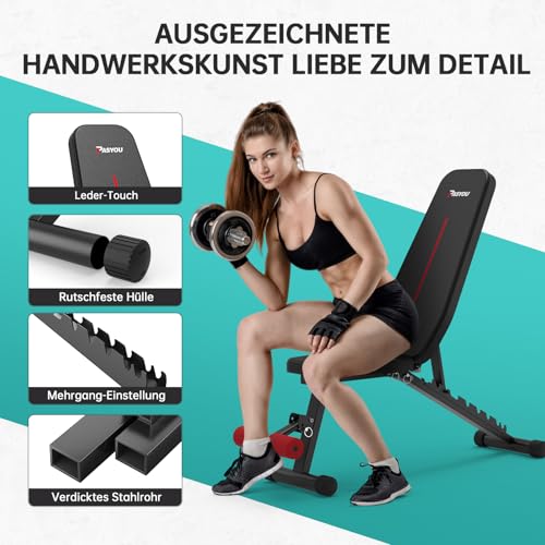 PASYOU Hantelbank Klappbar 9-Fach Verstellbar 90° Grad vertikal Multifunktions Trainingsbank für Ganzkörper-workout Bauchtrainer Schrägbank – Bild 6