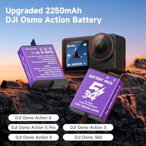 Image of 2 Pack 2250mAh Extreme Battery for DJI OSMO Action 6 /Action 5 Pro /Action 4 / Action 3 / OSMO 360 Action Battery Accessory