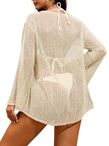 Image of Lilosy Sexy Crochet Sheer Kaftan Caftan Beach Dress Bathing Suit Swim Coverup Summer Vacation Outfits One Piece