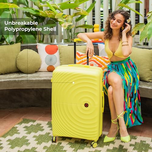 Image of Nasher Miles Polypropylene Spinner Seattle Hard-Sided Check-in Luggage 24 inch | 65cm | 8 Wheels Medium Trolley Bag for Travel | Suitcase (Yellow)