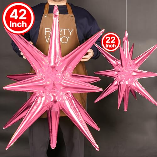 Image of PartyWoo Pearl Pink Star Spike Balloons 2pcs Explosion Foil Mylar Balloons | 42 Inch for Birthday Gender Reveal Baby Shower Engagement Bridal Shower Anniversary Bachelorette Girl Party Decorations