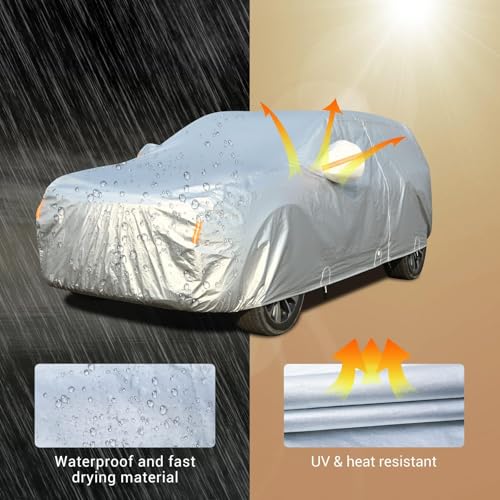 Image of Tecoom SUV Car Cover Waterproof All Weather, 3-Layer Fleece Lined Outdoor Indoor Cover with Zipper Door & Lock, UV Snow Hail Sun Protection, Fit for SUV (206 inch-215 inch)