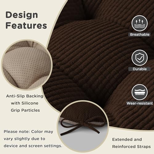 Image of AddGrace Chair Cushions for Dining Chairs Set of 2 Non-Slip Kitchen Seat Cushions with Ties Tufted Thick Seat Pads for Indoor Kitchen Dining Furniture 17 inchx16 inchx3 inch Dark Brown