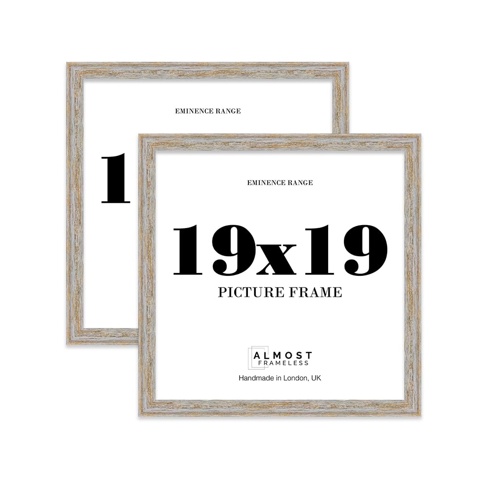 19x19 Walnut Woodgrain Picture Frame - Rustic Wood Industrial Effect Photo Frame for Wall Display, Ideal for Posters, Prints & Home Décor, Wall Hooks, 32mm Edge - 2 Pack