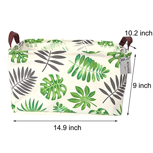 Image of Rectangle Storage Basket Cute Canvas Organizer Bin for Pet /Children Toys, Books, Clothes Perfect for Rooms /Playroom (Leaf)