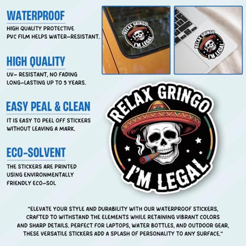 Image of 3Pcs Relax Gringo Im Legal Sticker, Relax Gringo I'm Legal Sticker for Car, Relax Gringo Calcomanias De Mexico Funny Immigrant Calcomanias Mexico Mexican Cactus Stickers for Truck Car Helmet (G5)