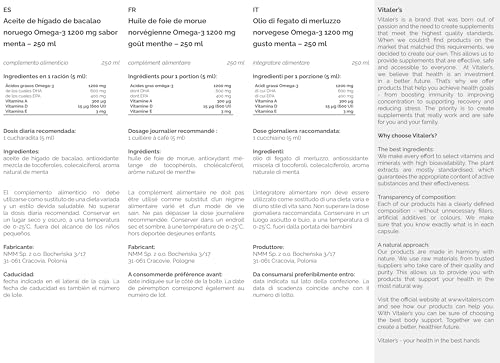 Vitaler’s Omega‑3 Lebertran | Norwegisches Fischöl 1200 mg | EPA, DHA, Vitamin A, D, E | Minze | 250 ml