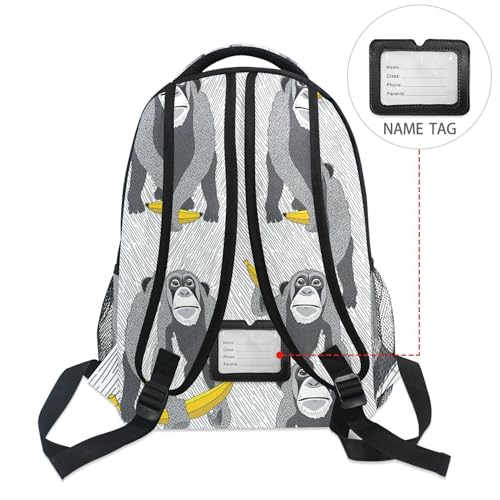 Fisyme Grey Monkey Banana Laptop Backpack Bag Bookbag Casual Hiking Travel Computer Notebooks Daypacks4