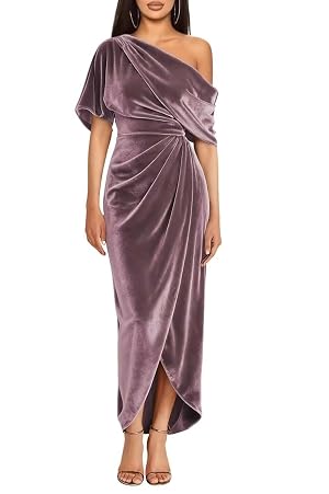 One Shoulder Velvet Bridesmaid Dress with Slit 2026 Maxi Pleated Formal Evening Party Dress KN090