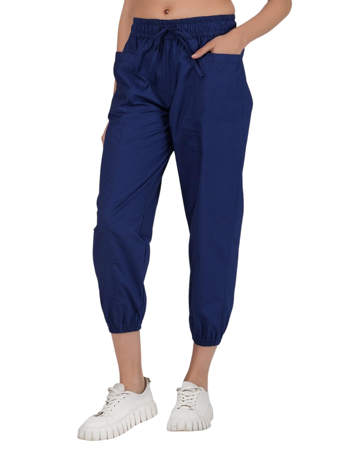 Multi-Pocket Cargo Cotton Poplin Jogger Pants for Women Summer Wear Full Elastic with Drawstring and 2 Side Pockets, 2 Back Pockets and 2 Leg Pockets-image-7