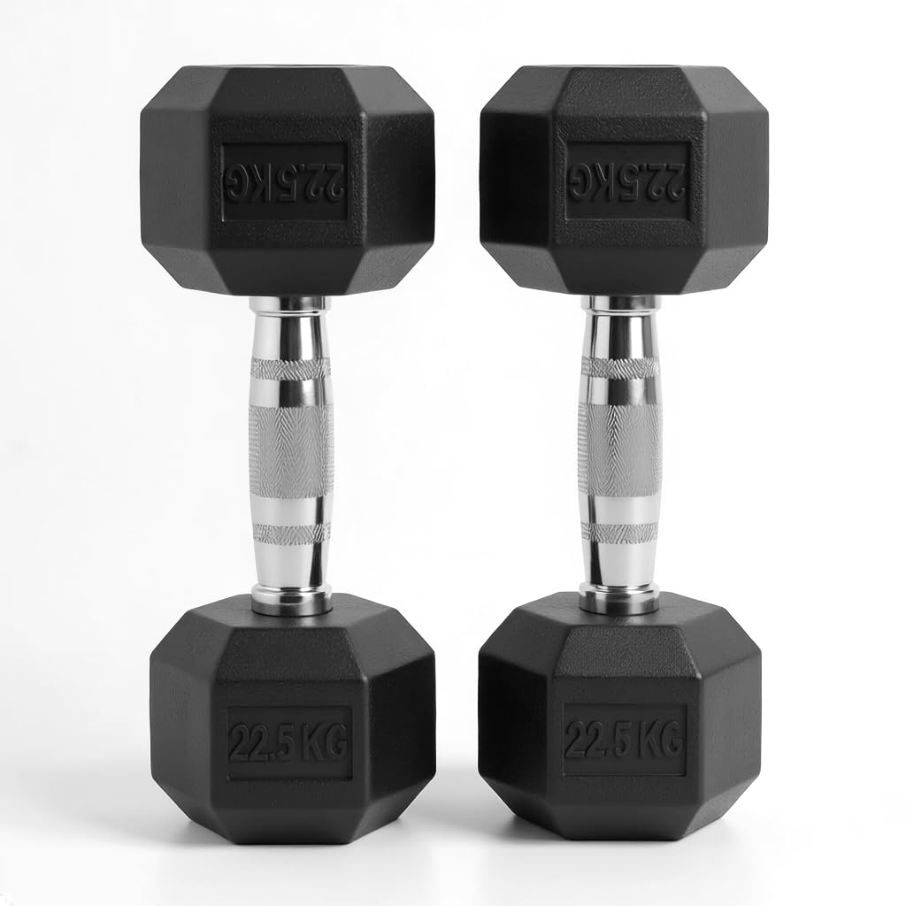 Hex Dumbbells Pair (2.5kg–30kg) | Rubber-Encased Cast Iron Hand Weights Anti-Roll Hex Design Strength Training & Home Gym Fitness Equipment for Men & Women (Black, 22.5KG Pair) — image 1