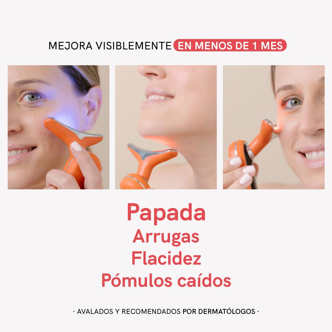 MASDERM Set aus Massagegerät für Gesicht und Hals + Gesichtscreme, Radiofrequenz, feuchtigkeitsspendend, 500 ml, straffend, Anti-Falten, galvanisches Gesichtsmassagegerät | Red Light Therapy Face |