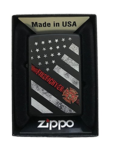 Zippo Lighter- Firefighter Flag Red Line Black Matte Windproof Lighter
