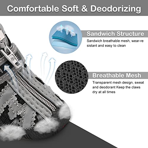 Image of KUTKUT Small Dog Boots, Breathable Shoes With Anti-Slip Rugged Sole, Hiking Boots With Reflective & Adjustable Strap Zipper Closure for Small Medium Dogs 4Pcs (Black Grey)