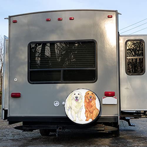 Image of Delerain Two Golden Retriever Spare Tire Covers for Jeep RV Trailer SUV Truck and Many Vehicle, Wheel Covers Sun Protector Waterproof, (14 Inch for Diameter 23 inch-27 inch)