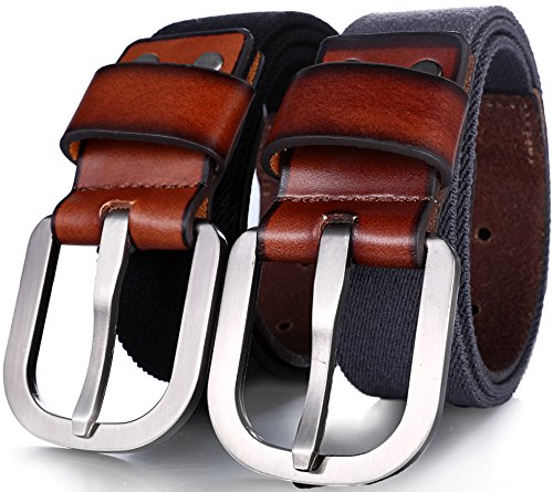 Men’s Elastic Belt, Leather Front - Adjustable Stretch Strap - by Marino Ave