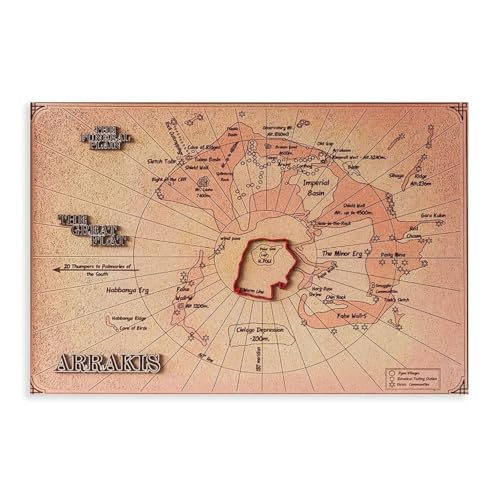 Affiche sur toile Arrakis carte des dunes 61x91 cm pour déco salon et chambre