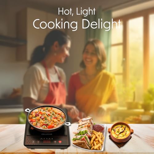 Image of CELLECOR ICT02CE 2000 Watts Induction Cooktop with Auto-Switch Off | 5 Preset Modes | Soft Push Button Control | Overheat Protection | Frameless Operation | Easy-to-Clean- Surface |1-Year Warranty