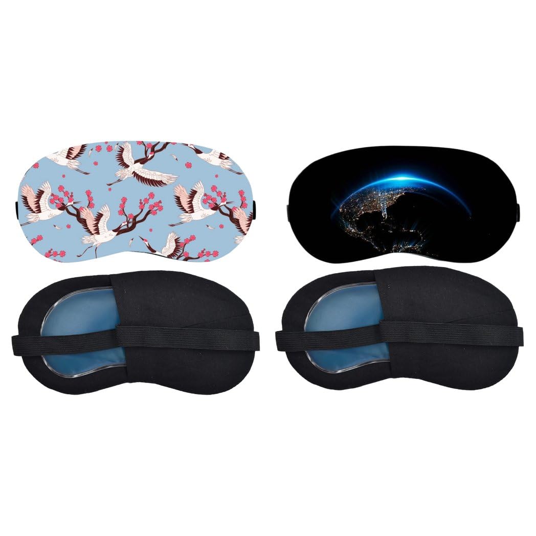 Pink Crane Blossom, Blue Earth Horizon Sleeping Mask Combo, Soft Comfortable Light-Blocking Eye Cover for Women, Men & Kids, Reusable Blindfold for Night Sleep, Nap, Travel (Pack of 2)-image-5