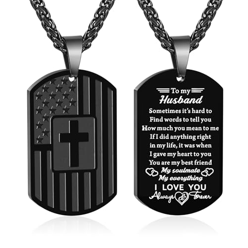 Zocomi To My Husband Gifts Dog Tags Cross Necklace Stainless Steel America Flag Pendant Chain Jewelry Presents from Wife Valentines Fathers Day Anniversary Birthday Christmas Gifts Him Men Black