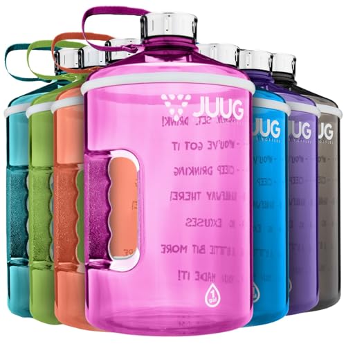 JUUG 1 Gallon Water Bottle with Times to Drink - Gallon Water Jug with Handle - 128oz Leakproof BPA Free Bottle for Gym Fitness- One Gallon Water Bottle with Motivational Time Markers