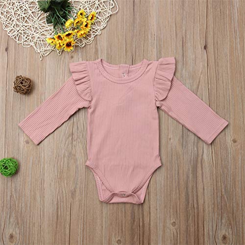 Xaraza Unisex Baby Boy Girl Long Sleeve Ruffle Romper Bodysuit Jumpsuit Tops Sweatshirt Winter Fall Spring Clothes (6-12 Months, Pink) #TOP1