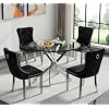 Modern 5 Piece Round Glass Dining Table Set for 4 36 Circle Dining Room Table with 4 Black Tufted Chairs Luxury Silver Glass Kitchen Table and Chair Set for Kitchen Dining Room