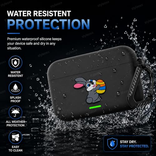 Image of Anvique Silicone Case Cover for Realme Buds T500 Pro, Shockproof Protective Earbuds Cover with Keychain Hook, Anti-Scratch Soft Silicone Skin, Full Body Protection Case (Rabbit)
