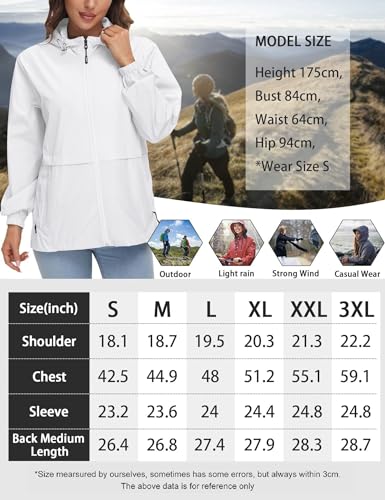 IECCP Regenjacke Damen Große Sommer Leicht Jacken Wasserdicht Atmungsaktiv Outdoor Fahrradjacke Windbreaker übergangsjacke Weiß 3XL