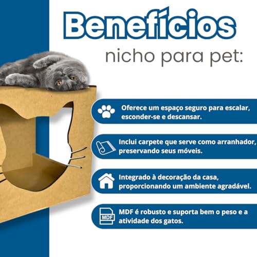 Nicho Casa Para Gatos Caixa Box mdf 6mm 35x32 cm - Seguro e Resistente